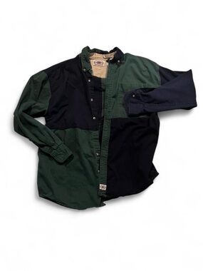 Colorblock Button-Down Men's Shirt - Green & Navy  100% cotton